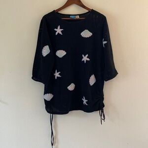 Blue Island Black Swim Coverup with Starfish and Shells